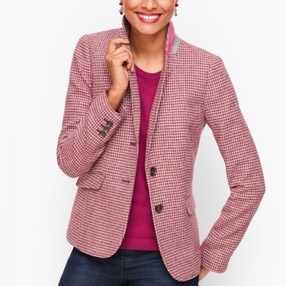 Talbots Pink Shetland wool houndstooth jacket blazer